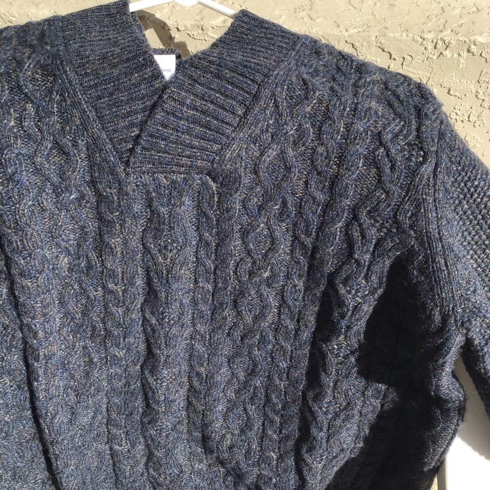 NWT Joseph Abboud Mens V Neck Chain Sweater Sz M Blue/ Tan